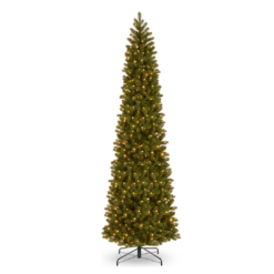 National Tree Company 12 ft Pre-Lit Downswept Douglas Fir Slim Artificial Christmas Tree, 850 LED Lights, 2,165 Tips, Foot Pedal, 10 Light Functions, Includes Stand, Green