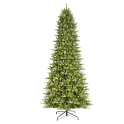 Puleo International 12ft Pre-Lit Slim Fraser Fir Christmas Tree with 1200 Clear Lights, 3903 Realistic Dense Branch Tips, Easy Setup Artificial Trees