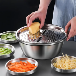 3PCS/1Set Vegetable Slicer, Stainless Steel Potato Slicer, Vegetable Washing Basin, Drain Basket, Multifunctional