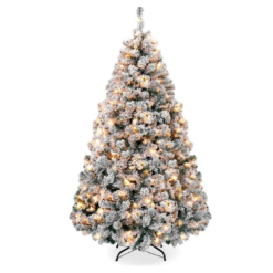 Best Choice Products Pre-Lit Artificial Christmas Tree, 9ft Snow Flocked Design Pine Tree