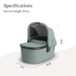 UPPAbaby Bassinet V3 - Compatible with Vista, Cruz, Ridge Strollers - Overnight Sleep Solution - Mattress, Sheet and Bug Shield Included - Kenzi (Mystic Aqua/Carbon Frame)