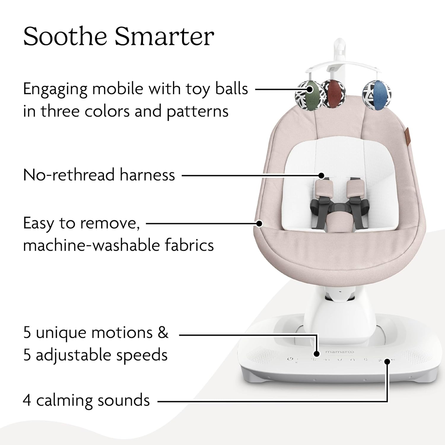 UPPAbaby Mamaroo Smart Swing – Customizable Soothing Modes with MotionSync Technology – Charlie (Sand Mélange) UPPAbaby Mamaroo Smart Swing – Customizable Soothing Modes with MotionSync Technology – Infant Recline + Bluetooth Enabled – Included Newborn Insert – Charlie (Sand Mélange)