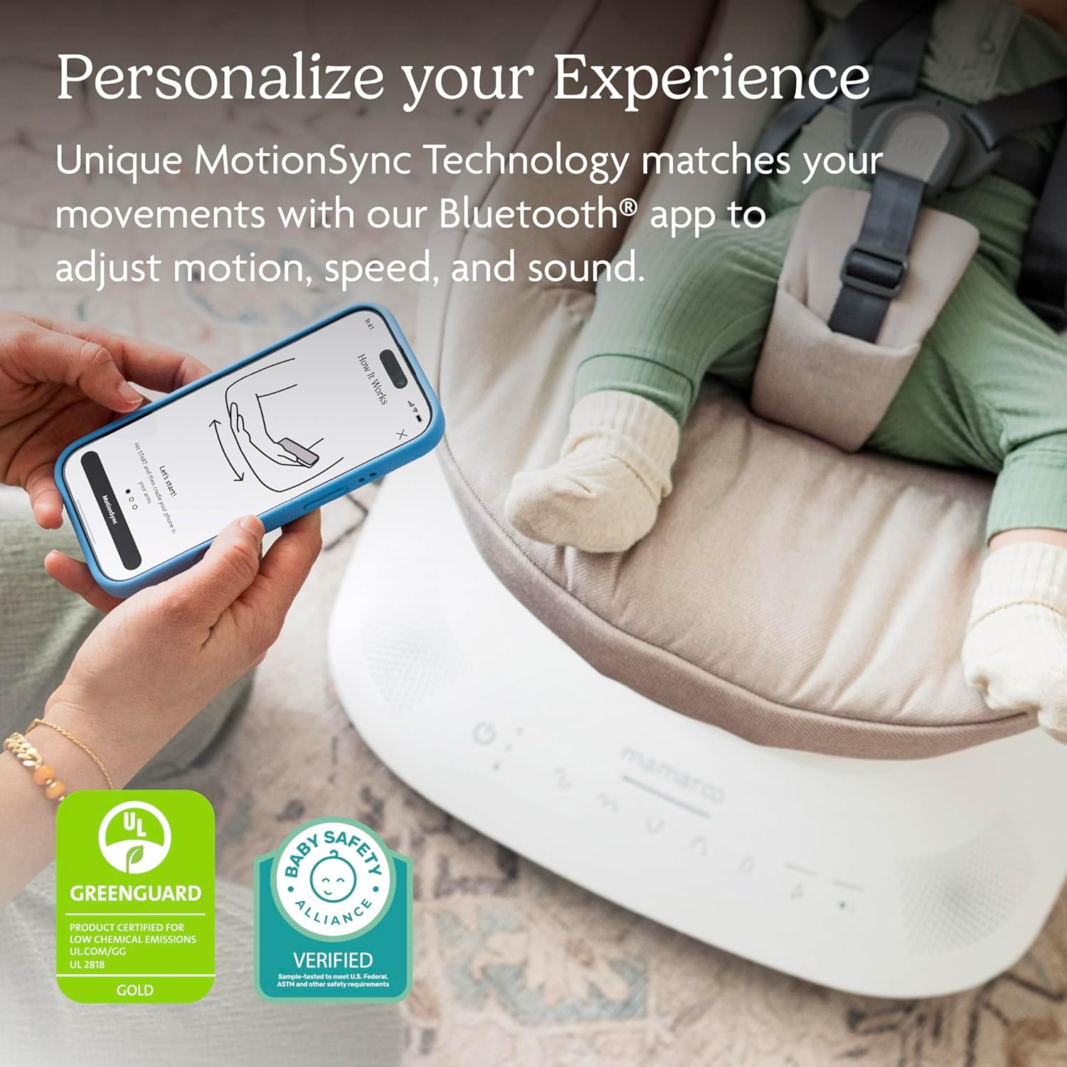 UPPAbaby Mamaroo Smart Swing – Customizable Soothing Modes with MotionSync Technology – Charlie (Sand Mélange) UPPAbaby Mamaroo Smart Swing – Customizable Soothing Modes with MotionSync Technology – Infant Recline + Bluetooth Enabled – Included Newborn Insert – Charlie (Sand Mélange)