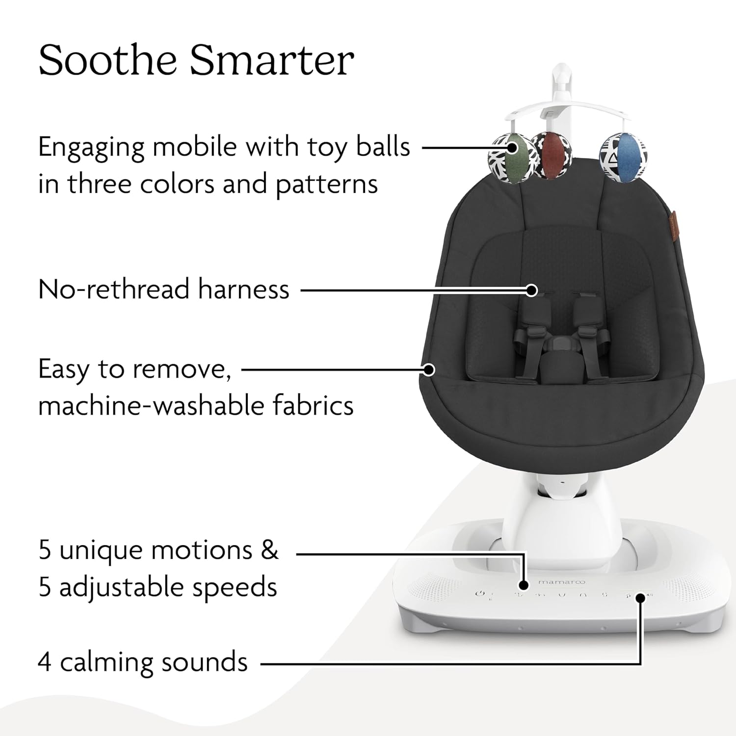 UPPAbaby Mamaroo Smart Swing – Customizable Soothing Modes with MotionSync Technology – Jake (Charcoal Mélange) UPPAbaby Mamaroo Smart Swing – Customizable Soothing Modes with MotionSync Technology – Infant Recline + Bluetooth Enabled – Included Newborn Insert – Jake (Charcoal Mélange)