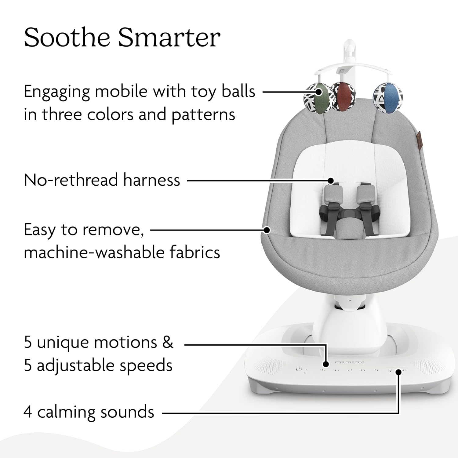 UPPAbaby Mamaroo Smart Swing – Customizable Soothing Modes with MotionSync Technology – Stella (Grey Mélange) UPPAbaby Mamaroo Smart Swing – Customizable Soothing Modes with MotionSync Technology – Infant Recline + Bluetooth Enabled – Included Newborn Insert – Stella (Grey Mélange)