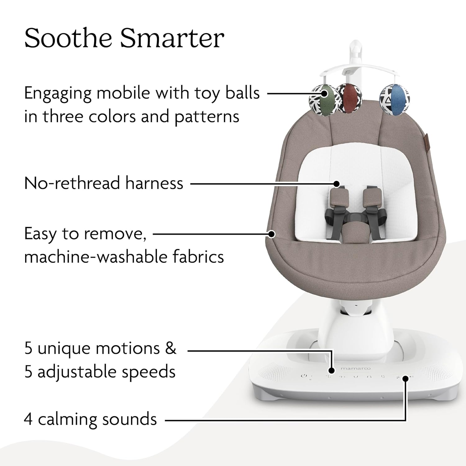 UPPAbaby Mamaroo Smart Swing – Customizable Soothing Modes with MotionSync Technology – Wells (Dark Taupe Mélange) UPPAbaby Mamaroo Smart Swing – Customizable Soothing Modes with MotionSync Technology – Infant Recline + Bluetooth Enabled – Included Newborn Insert – Wells (Dark Taupe Mélange)