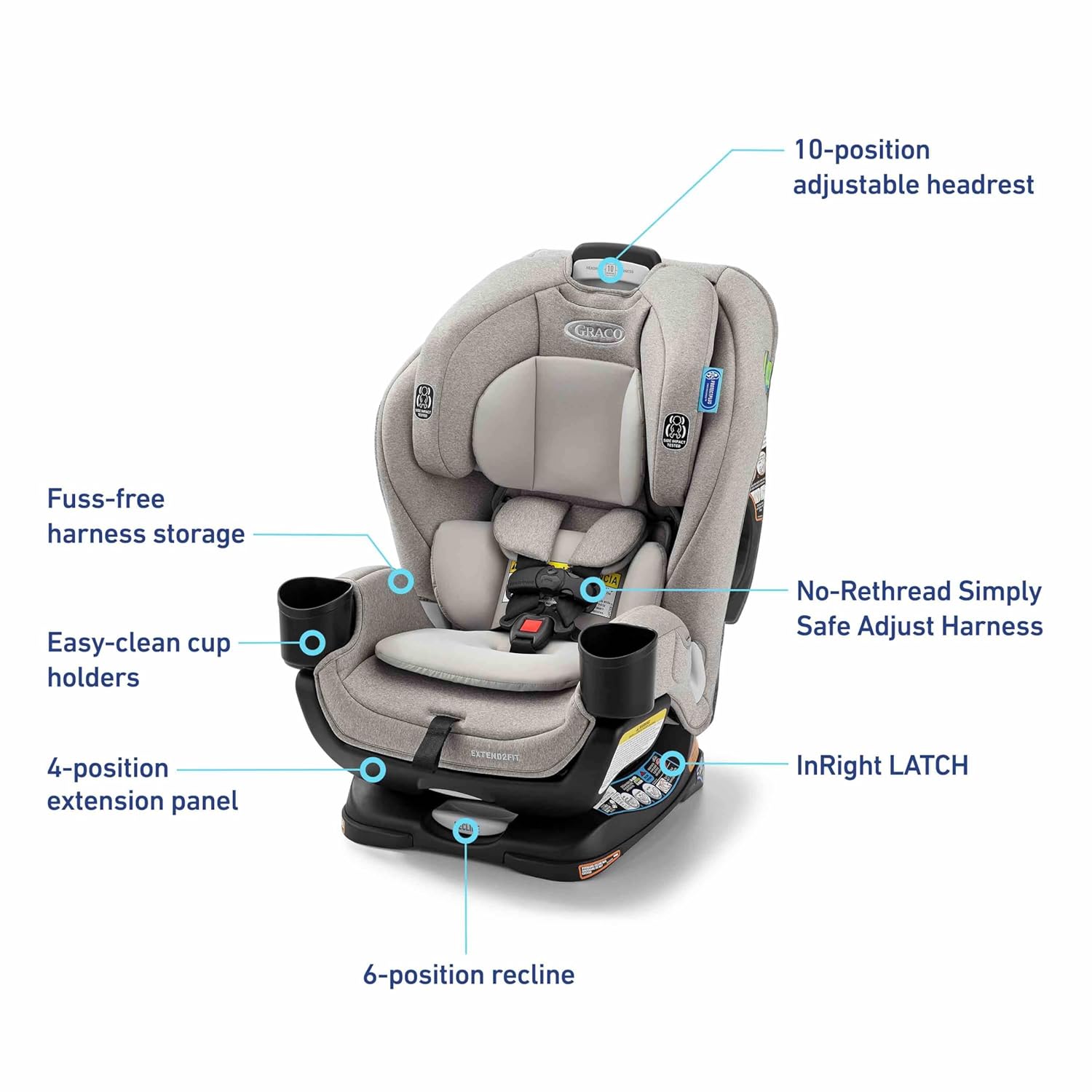 Graco Extend2Fit 3-in-1 Convertible Baby Car Seat, Rear and Forward Facing, Adjustable Extension Panel for Extra Legroom, Ashten Graco Extend2Fit 3-in-1 Convertible Baby Car Seat, Rear and Forward Facing, Adjustable Extension Panel for Extra Legroom, Ashten