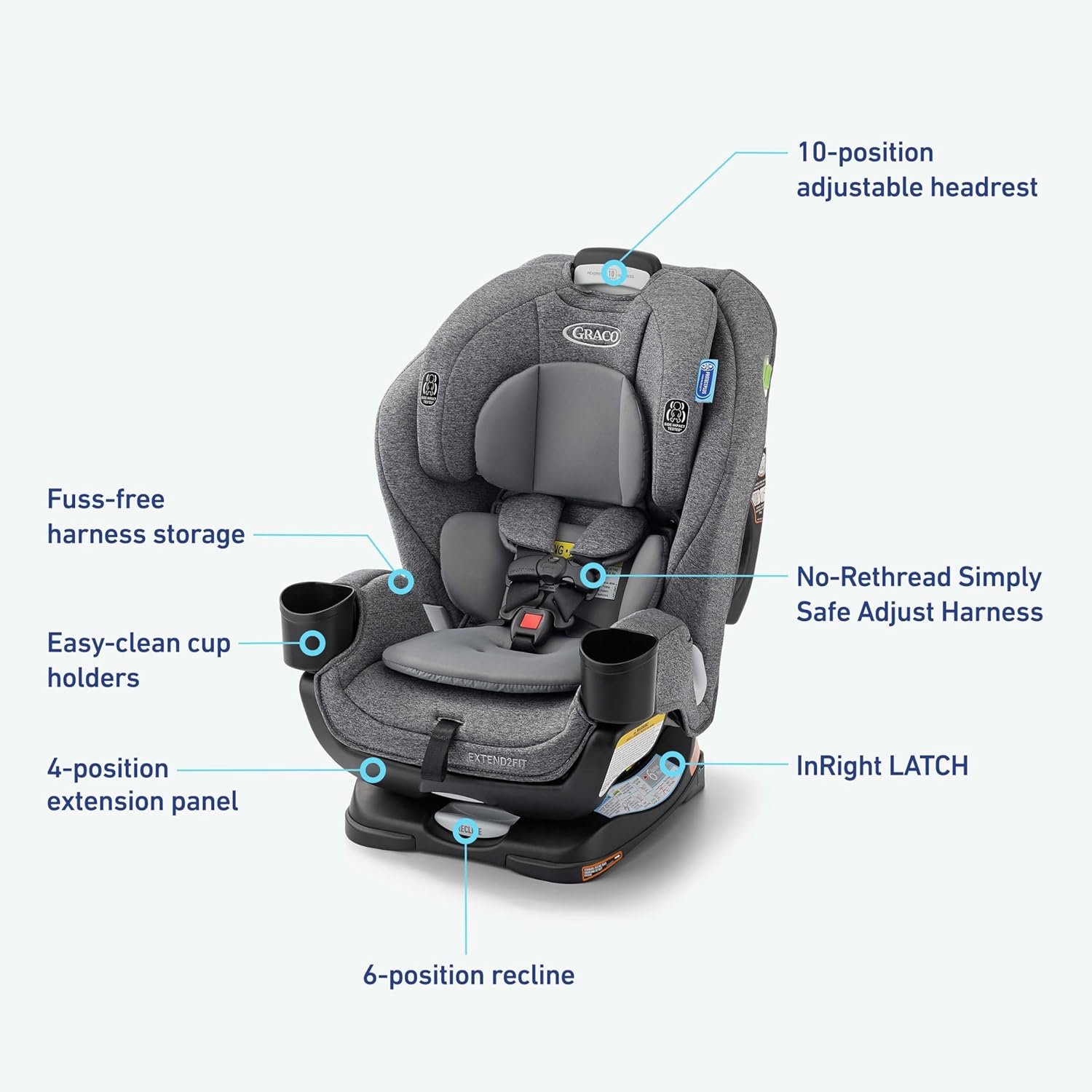 Graco Extend2Fit Convertible Baby Car Seat, Rear and Forward Facing, Adjustable Extension Panel for Extra Legroom, Cullen Graco Extend2Fit Convertible Baby Car Seat, Rear and Forward Facing, Adjustable Extension Panel for Extra Legroom, Cullen