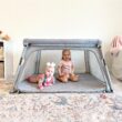 Newton Baby Deluxe Travel Crib & Play Yard | Breathable, Washable Mattress, Foldable Playpen for Toddlers, Travel Bag, Grey