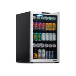 NewAir 21.3-in W 160 -Can Capacity Stainless Steel, Black Freestanding Indoor Beverage Refrigerator with Glass Door