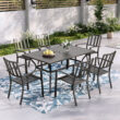 Sunshine Valley Outdoor Table and Chairs 7 -Piece Black Patio Dining Set Steel Rectangle Table with 6 Stackable Stationary Chairs