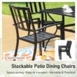 Sunshine Valley Outdoor Table and Chairs 7 -Piece Black Patio Dining Set Steel Rectangle Table with 6 Stackable Stationary Chairs