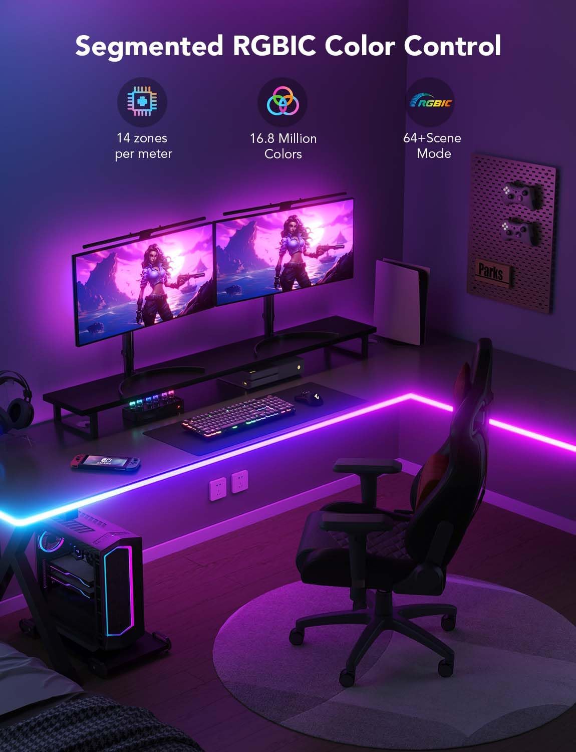 Govee RGBIC Neon Rope Lights for Desks, 16.4ft LED Gaming Desk Lights, Neon LED Strip Lights Syncing Govee RGBIC Neon Rope Lights for Desks, 16.4ft LED Gaming Desk Lights, Neon LED Strip Lights Syncing with Razer Chroma, Support Cutting, Smart App Control, Music Sync, Adapter (Only 2.4G Wi-Fi)