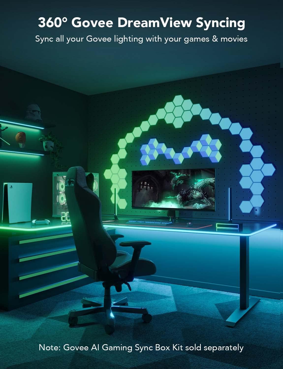 Govee RGBIC Neon Rope Lights for Desks, 16.4ft LED Gaming Desk Lights, Neon LED Strip Lights Syncing Govee RGBIC Neon Rope Lights for Desks, 16.4ft LED Gaming Desk Lights, Neon LED Strip Lights Syncing with Razer Chroma, Support Cutting, Smart App Control, Music Sync, Adapter (Only 2.4G Wi-Fi)