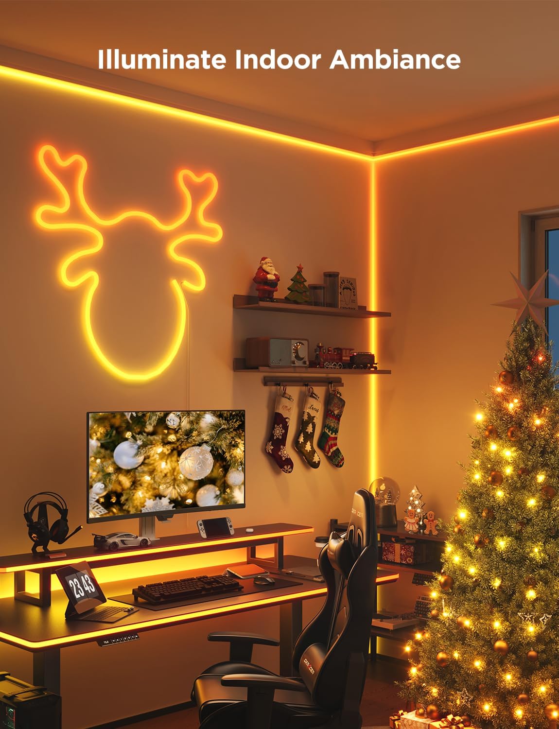 Govee RGBIC Neon Rope Lights for Desks, 16.4ft LED Gaming Desk Lights, Neon LED Strip Lights Syncing Govee RGBIC Neon Rope Lights for Desks, 16.4ft LED Gaming Desk Lights, Neon LED Strip Lights Syncing with Razer Chroma, Support Cutting, Smart App Control, Music Sync, Adapter (Only 2.4G Wi-Fi)