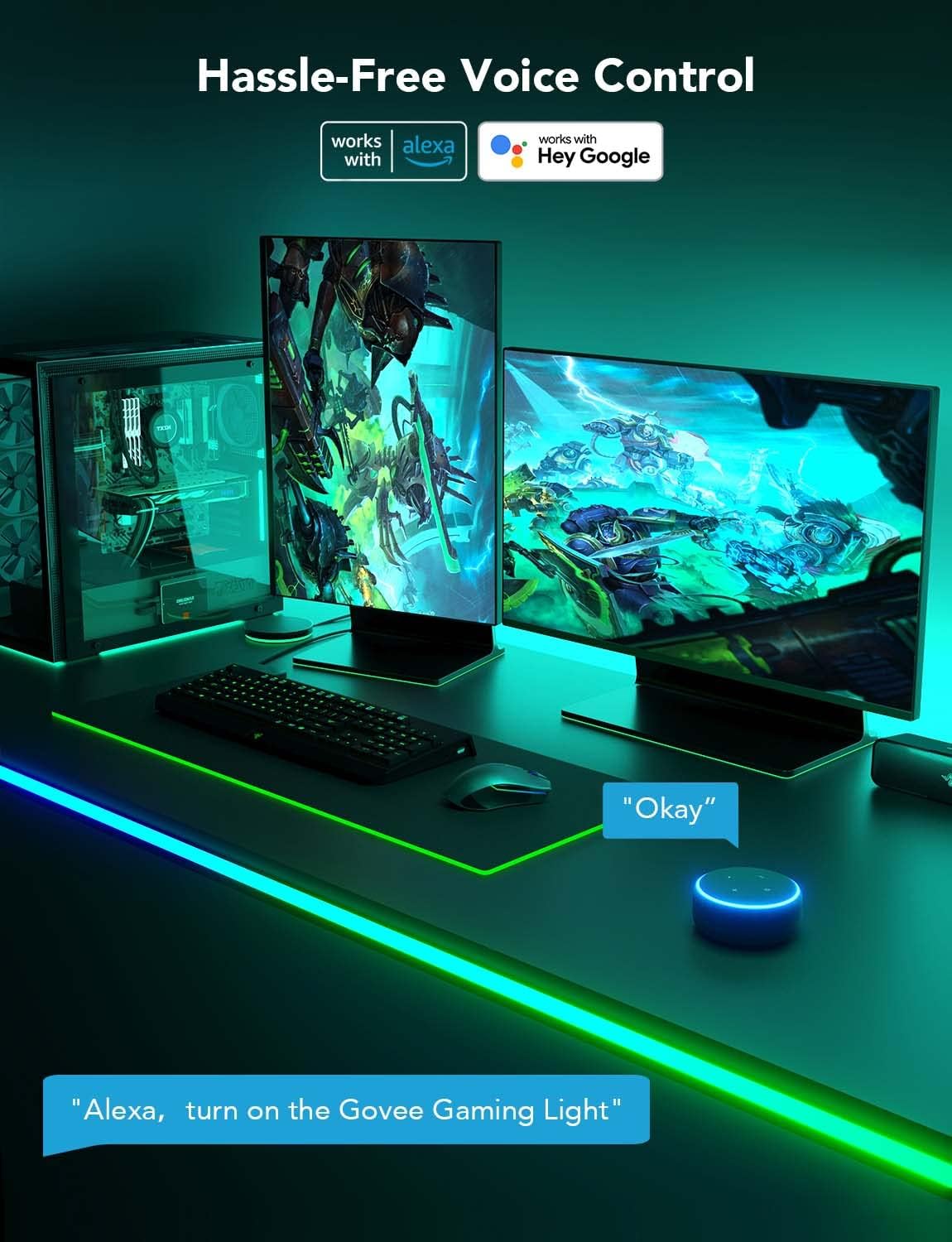 Govee RGBIC Neon Rope Lights for Desks, 16.4ft LED Gaming Desk Lights, Neon LED Strip Lights Syncing Govee RGBIC Neon Rope Lights for Desks, 16.4ft LED Gaming Desk Lights, Neon LED Strip Lights Syncing with Razer Chroma, Support Cutting, Smart App Control, Music Sync, Adapter (Only 2.4G Wi-Fi)