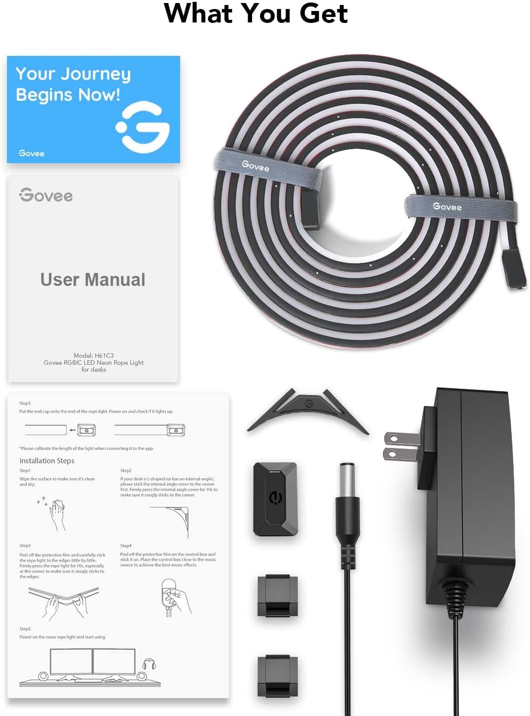 Govee RGBIC Neon Rope Lights for Desks, 16.4ft LED Gaming Desk Lights, Neon LED Strip Lights Syncing Govee RGBIC Neon Rope Lights for Desks, 16.4ft LED Gaming Desk Lights, Neon LED Strip Lights Syncing with Razer Chroma, Support Cutting, Smart App Control, Music Sync, Adapter (Only 2.4G Wi-Fi)