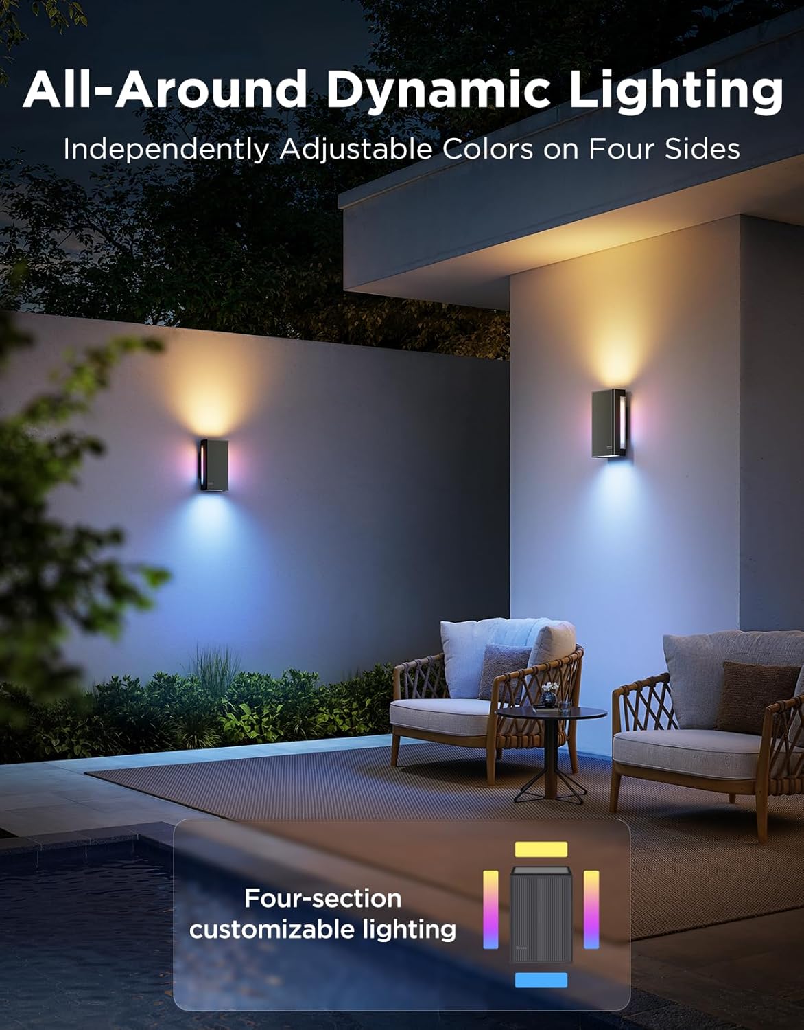 Govee Outdoor UpDown Wall Light, 2 Pack, 1200LM RGBICWW Smart Porch Lights Outdoor with 64 Scene Modes Govee Outdoor UpDown Wall Light, 2 Pack, 1200LM RGBICWW Smart Porch Lights Outdoor with 64 Scene Modes, IP66 Waterproof Wall Sconce for Outdoor Decor, Works with Alexa, Google Assistant and Matter