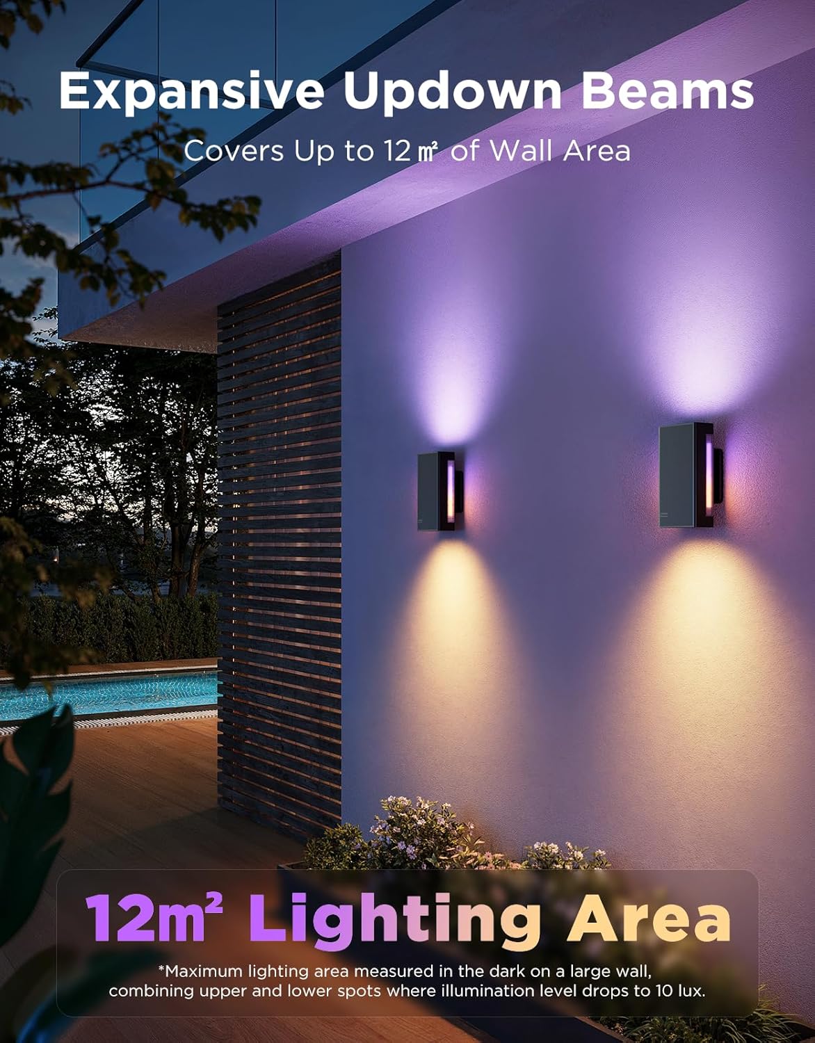 Govee Outdoor UpDown Wall Light, 2 Pack, 1200LM RGBICWW Smart Porch Lights Outdoor with 64 Scene Modes Govee Outdoor UpDown Wall Light, 2 Pack, 1200LM RGBICWW Smart Porch Lights Outdoor with 64 Scene Modes, IP66 Waterproof Wall Sconce for Outdoor Decor, Works with Alexa, Google Assistant and Matter