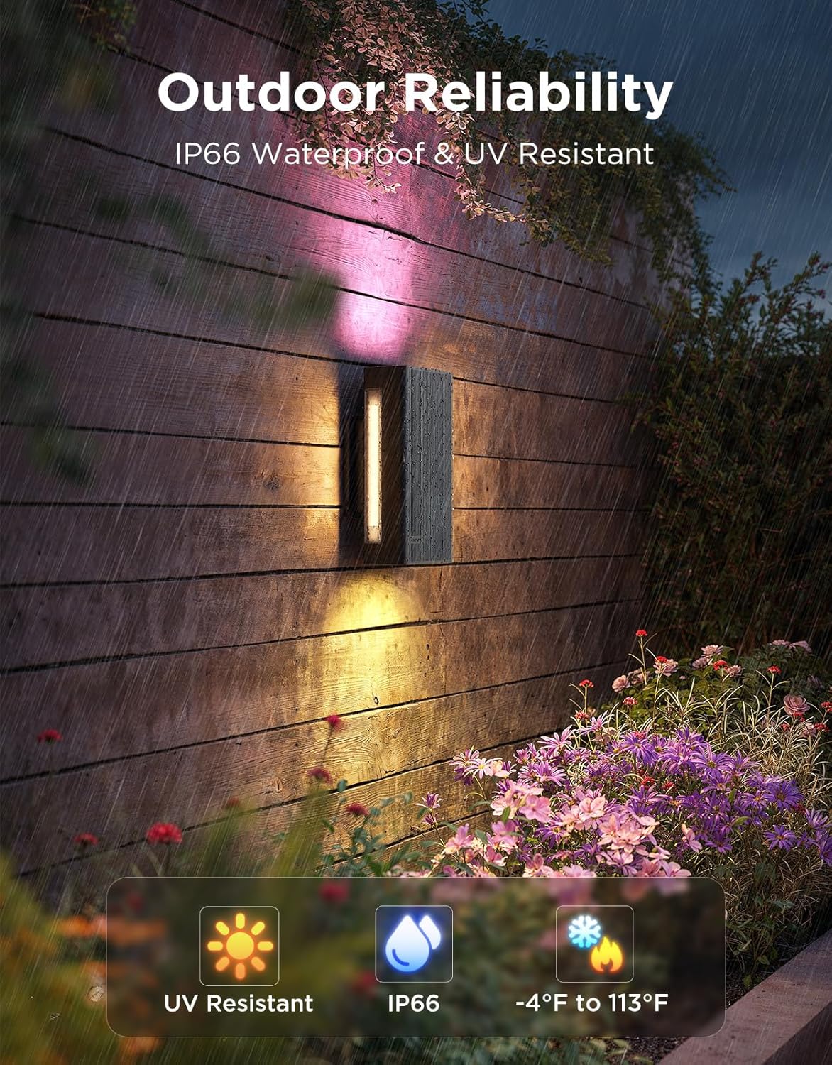 Govee Outdoor UpDown Wall Light, 2 Pack, 1200LM RGBICWW Smart Porch Lights Outdoor with 64 Scene Modes Govee Outdoor UpDown Wall Light, 2 Pack, 1200LM RGBICWW Smart Porch Lights Outdoor with 64 Scene Modes, IP66 Waterproof Wall Sconce for Outdoor Decor, Works with Alexa, Google Assistant and Matter