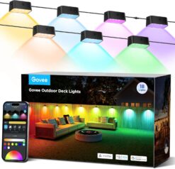 Govee Outdoor Deck Lights, Smart WiFi Outdoor Lights Work with Alexa, Google, Matter, App Control, IP65 Waterproof, Color Changing Fence Lights for Fence, Patio Decoration, Wired 18 Packs (112ft)