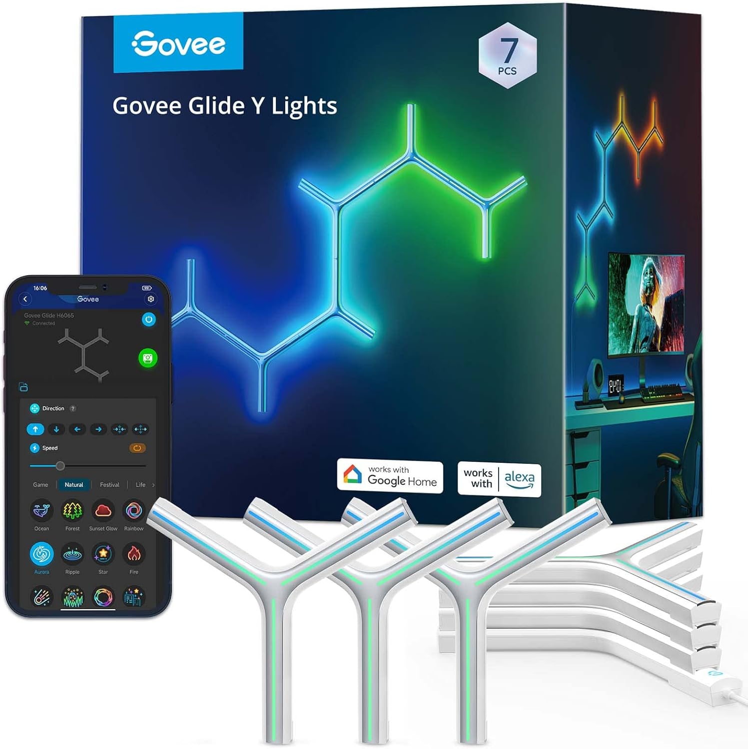 Govee Glide Y RGBIC LED Wall Lights, Smart Wi-Fi Gaming Lights with Music Sync, DIY and Timer Feature, LED Lights for Gaming Room, Wall Light 7 Pack Govee Glide Y RGBIC LED Wall Lights, Smart Wi-Fi Gaming Lights with Music Sync, DIY and Timer Feature, LED Lights for Gaming Room, Wall Light 7 Pack