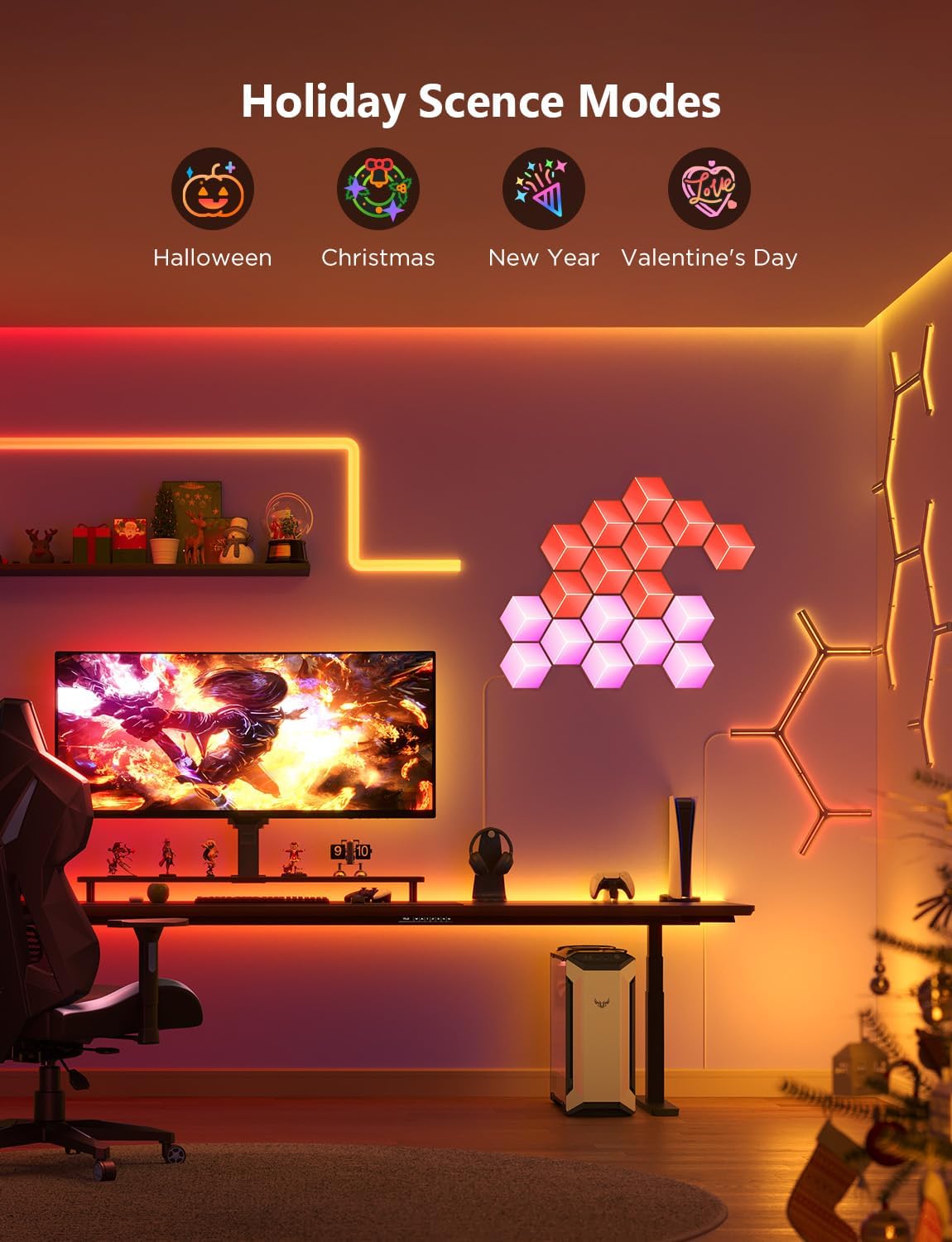 Govee Glide Y RGBIC LED Wall Lights, Smart Wi-Fi Gaming Lights with Music Sync, DIY and Timer Feature, LED Lights for Gaming Room, Wall Light 7 Pack Govee Glide Y RGBIC LED Wall Lights, Smart Wi-Fi Gaming Lights with Music Sync, DIY and Timer Feature, LED Lights for Gaming Room, Wall Light 7 Pack