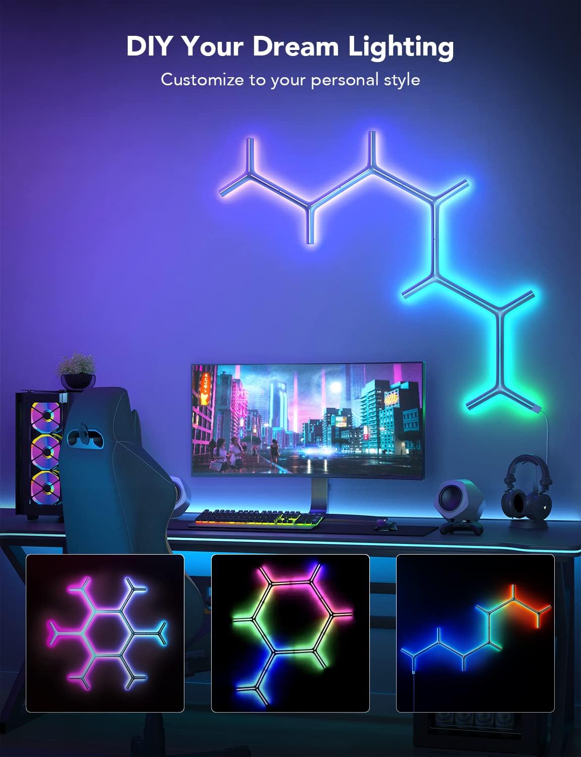 Govee Glide Y RGBIC LED Wall Lights, Smart Wi-Fi Gaming Lights with Music Sync, DIY and Timer Feature, LED Lights for Gaming Room, Wall Light 7 Pack Govee Glide Y RGBIC LED Wall Lights, Smart Wi-Fi Gaming Lights with Music Sync, DIY and Timer Feature, LED Lights for Gaming Room, Wall Light 7 Pack