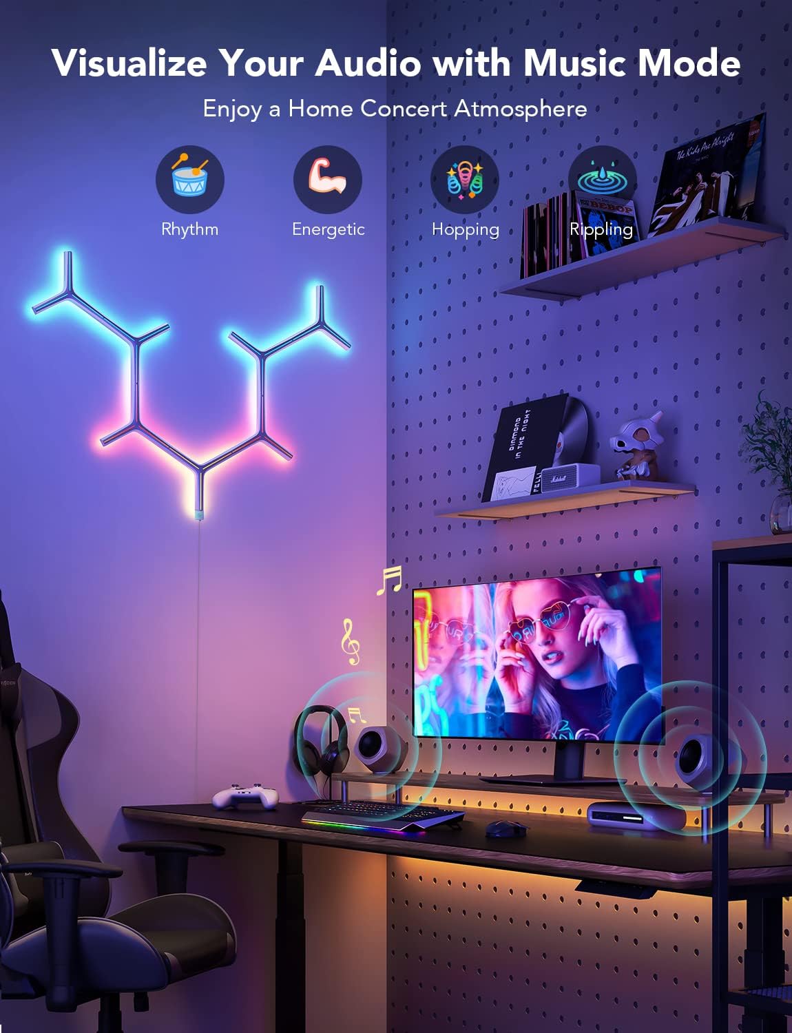 Govee Glide Y RGBIC LED Wall Lights, Smart Wi-Fi Gaming Lights with Music Sync, DIY and Timer Feature, LED Lights for Gaming Room, Wall Light 7 Pack Govee Glide Y RGBIC LED Wall Lights, Smart Wi-Fi Gaming Lights with Music Sync, DIY and Timer Feature, LED Lights for Gaming Room, Wall Light 7 Pack