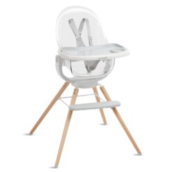 Munchkin 360° Cloud Baby and Toddler High Chair with Clear Seat and 360° Swivel, White and Grey with Wooden Legs