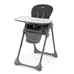 Chicco Polly Space-Saving Foldable High Chair with Easy-Clean Seat Pad, High Chair for Babies and Toddlers with Multi-Position Recline and Height Adjustment, for Children up to 40 lbs. | Black/Black