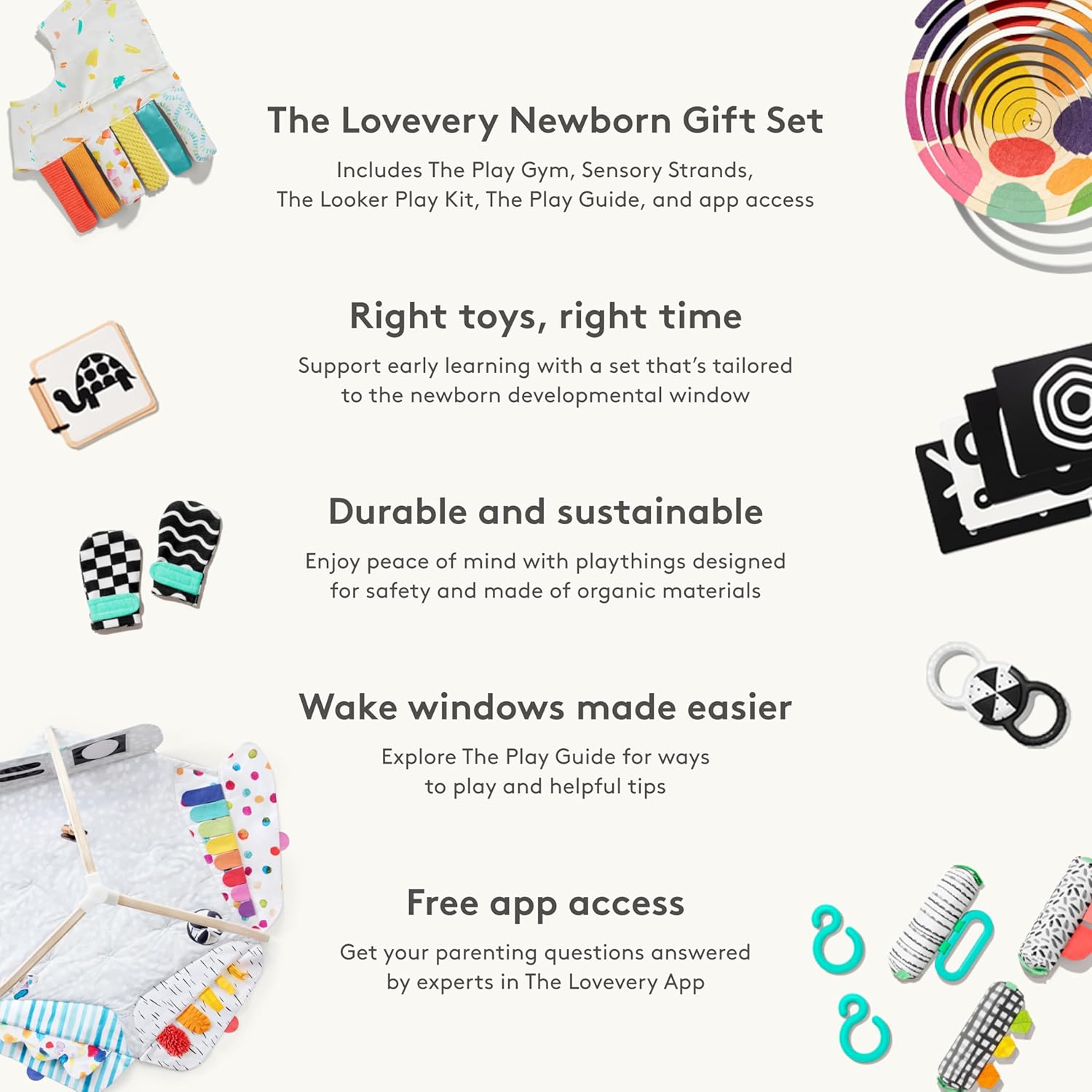 LOVEVERY, The Newborn Gift Set, Play Gym with Sensory Strands and Looker Play Kit, Baby Development Essentials, Ages 0+ LOVEVERY, The Newborn Gift Set, Play Gym with Sensory Strands and Looker Play Kit, Baby Development Essentials, Ages 0+