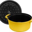 Staub Cast Iron Round Cocotte, Dutch Oven, 7-quart, serves 7-8, Made in France, Citron