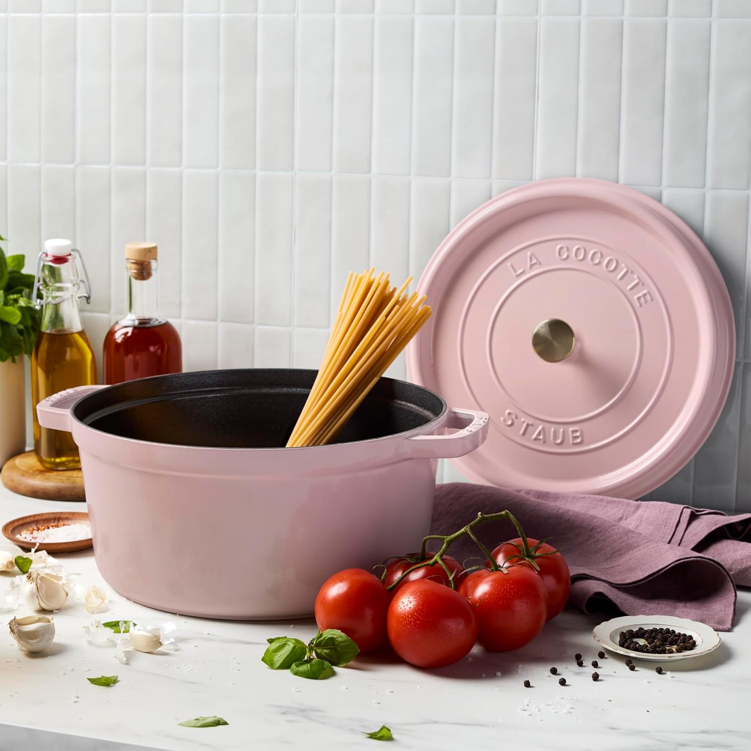 Staub Cast Iron Round Cocotte 7-quart-Peony Pink Staub Cast Iron Round Cocotte 7-quart-Peony Pink