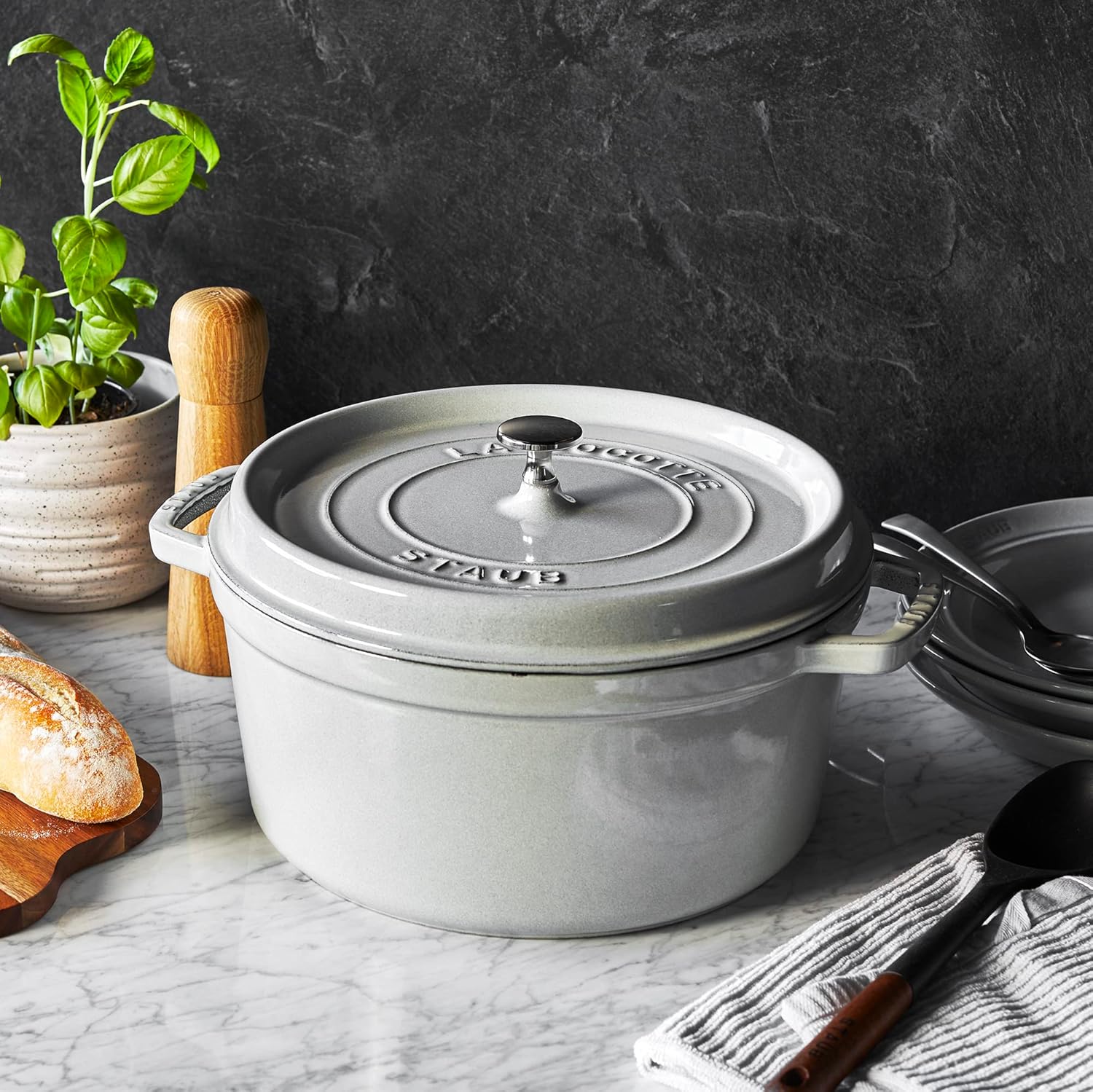 Staub Cast Iron 7-qt Round Cocotte - White Truffle Staub Cast Iron 7-qt Round Cocotte - White Truffle, Made in France
