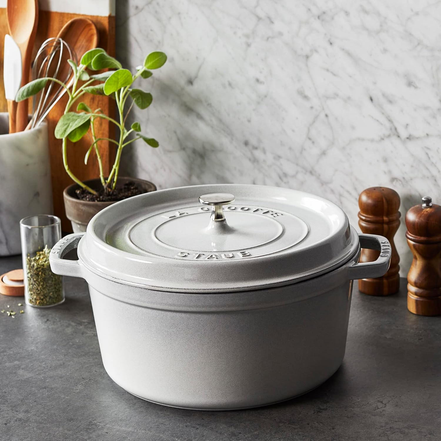 Staub Cast Iron 7-qt Round Cocotte - White Truffle Staub Cast Iron 7-qt Round Cocotte - White Truffle, Made in France