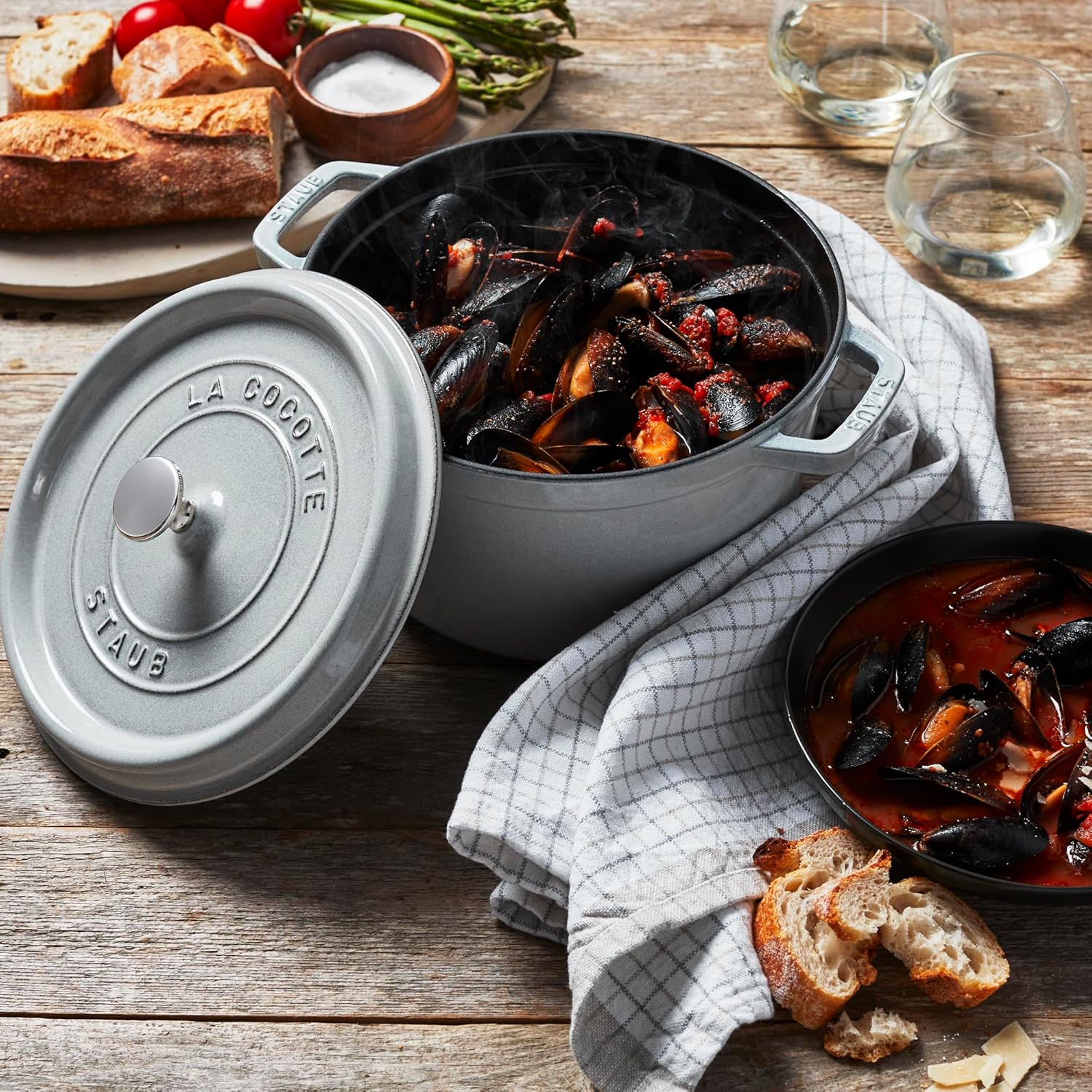 Staub Cast Iron 7-qt Round Cocotte - White Truffle Staub Cast Iron 7-qt Round Cocotte - White Truffle, Made in France