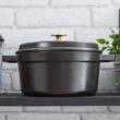 STAUB Cast Iron Dutch Oven 4-qt Round Cocotte, Made in France, Serves 3-4, Matte Black