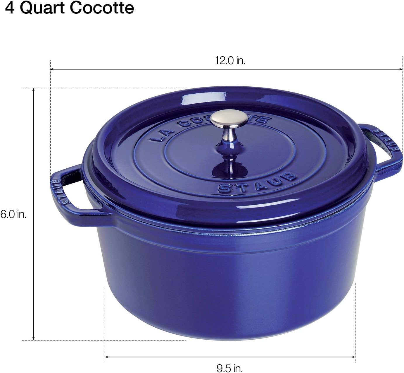 Staub Cast Iron 4-qt Round Cocotte - Dark Blue Staub Cast Iron 4-qt Round Cocotte - Dark Blue, Made in France