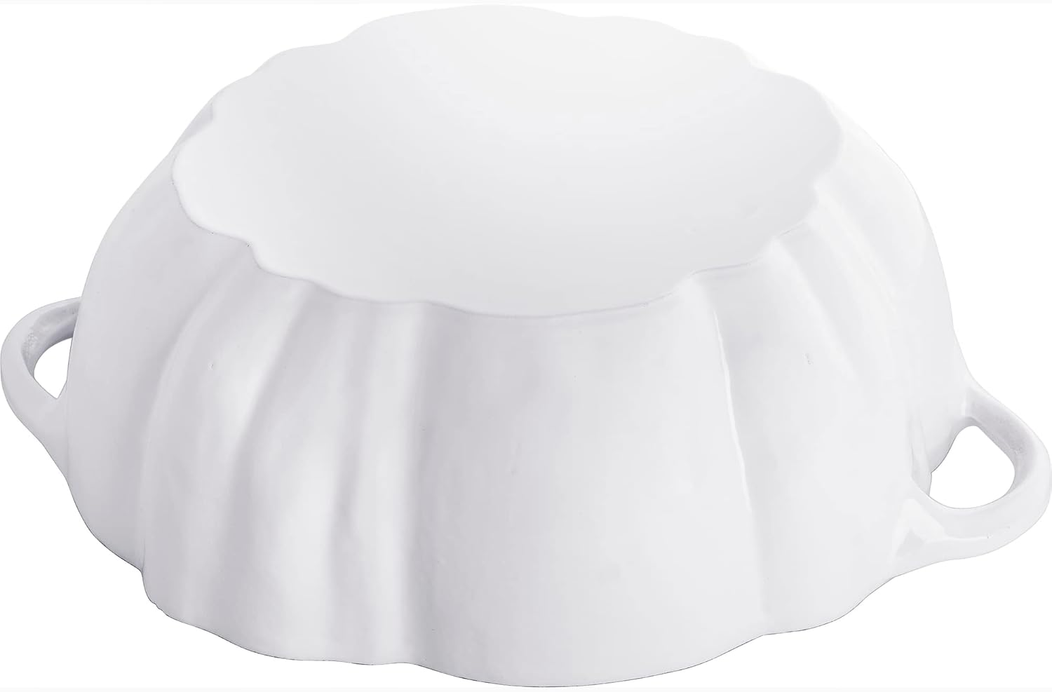 STAUB Cast Iron Dutch Oven 3.5-qt Pumpkin Cocotte with Stainless Steel Knob, Serves 3-4, White STAUB Cast Iron Dutch Oven 3.5-qt Pumpkin Cocotte with Stainless Steel Knob, Made in France, Serves 3-4, White