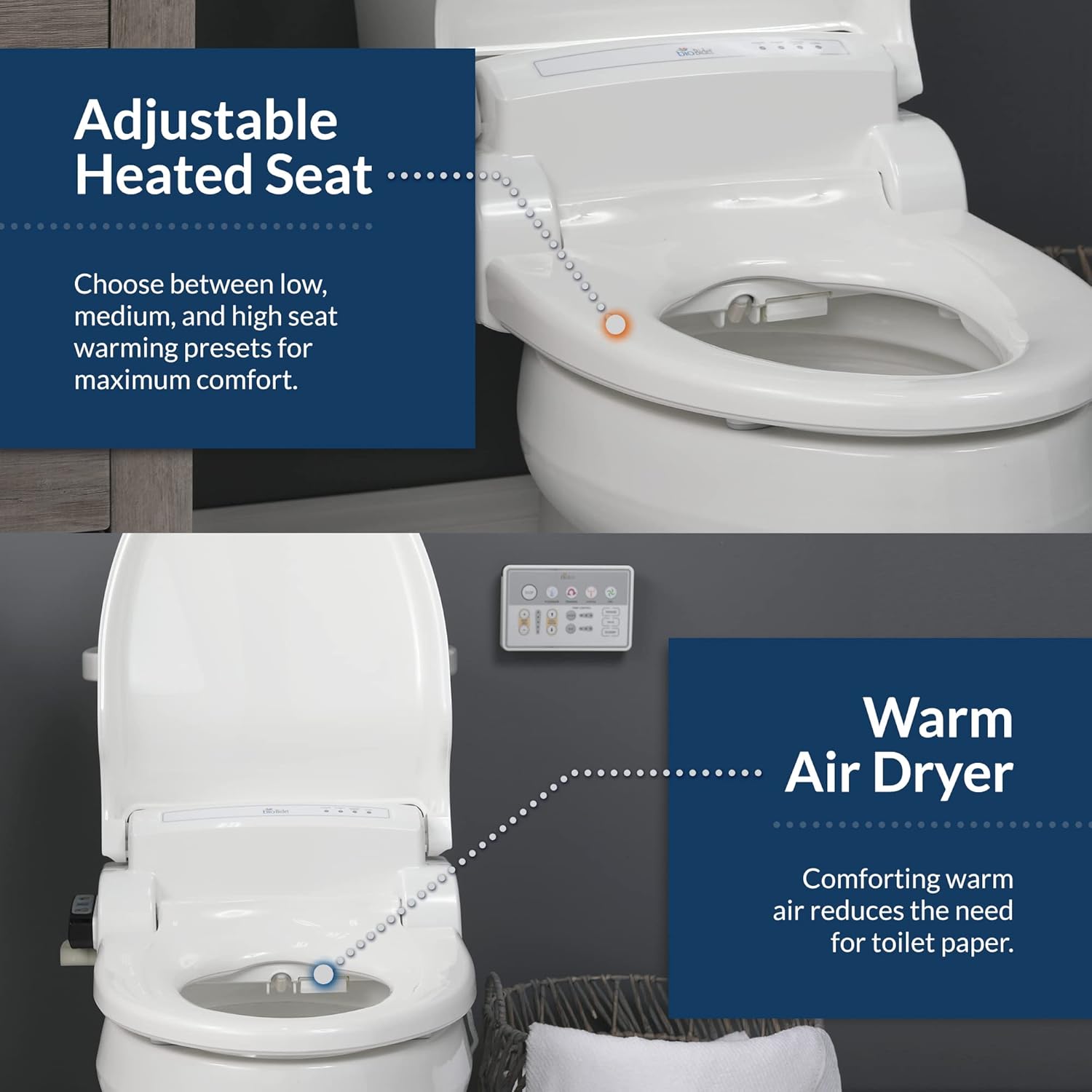 Bio Bidet BB1000 Warm Water Bidet Seat, Air Dryer, Heated Seat with Slow Close Lid, Remote Control, Round Bio Bidet BB1000 Warm Water Bidet Seat, Air Dryer, Heated Seat with Slow Close Lid, Remote Control, Round