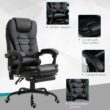Flynama Black Adjustable Height 7-Point Reclining Back Vibrating Massage Office Chair with Lumbar Support and Footrest