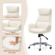 Glitzhome Midcentury Cream Traditional Ergonomic Adjustable Height Swivel Faux Leather Executive Chair