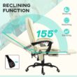 GZMR 7-Point Vibrating Massage Office Chair Cream White Contemporary Ergonomic Adjustable Height Swivel Faux Leather Executive Chair