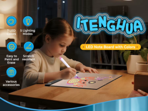 LED Acrylic Message Board Night Light with 7-Color Modes – Dry Erase Note & Drawing Board for Home or Office