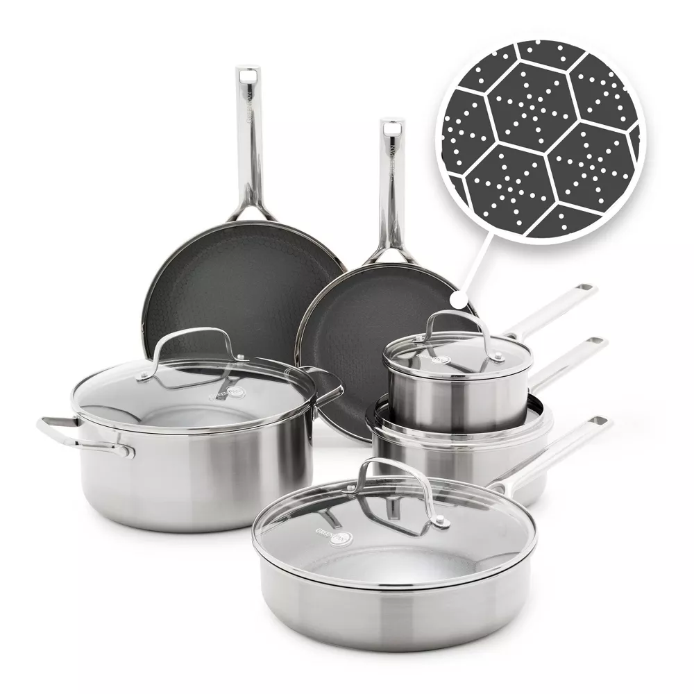 PanPセット GreenPan Prism 10pc Hybrid Stainless Steel And Ceramic Nonstick