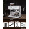 R.W.FLAME Espresso Machines with grinder, 20 Bar Professional Espresso Maker with Milk Frother Steam Wand & Removable Water Tan, Stainless Steel