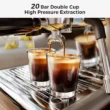 R.W.FLAME Espresso Machines with grinder, 20 Bar Professional Espresso Maker with Milk Frother Steam Wand & Removable Water Tan, Stainless Steel