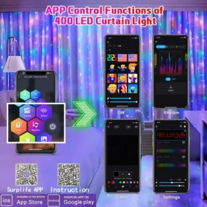 400 LED Smart Curtain String Lights with App & Remote Control, Music Sync, Waterproof Fairy Lights for Indoor/Outdoor Decor