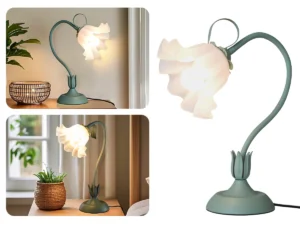 Vintage Flower Bedside Lamp, Adjustable E26 LED Table Lamp for Bedroom & Living Room Decor – Green